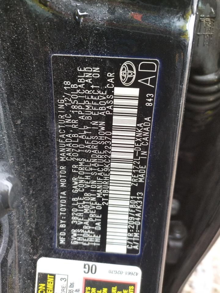 Photo 10 from auction – 2019 TOYOTA COROLLA L with VIN 2T1BURHE9KC222370