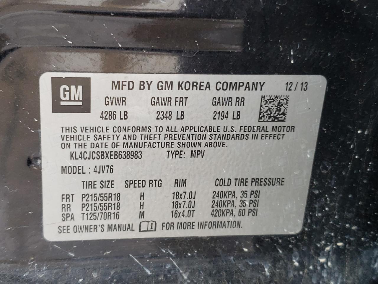 Photo 10 from auction – 2014 BUICK ENCORE with VIN KL4CJCSBXEB638983