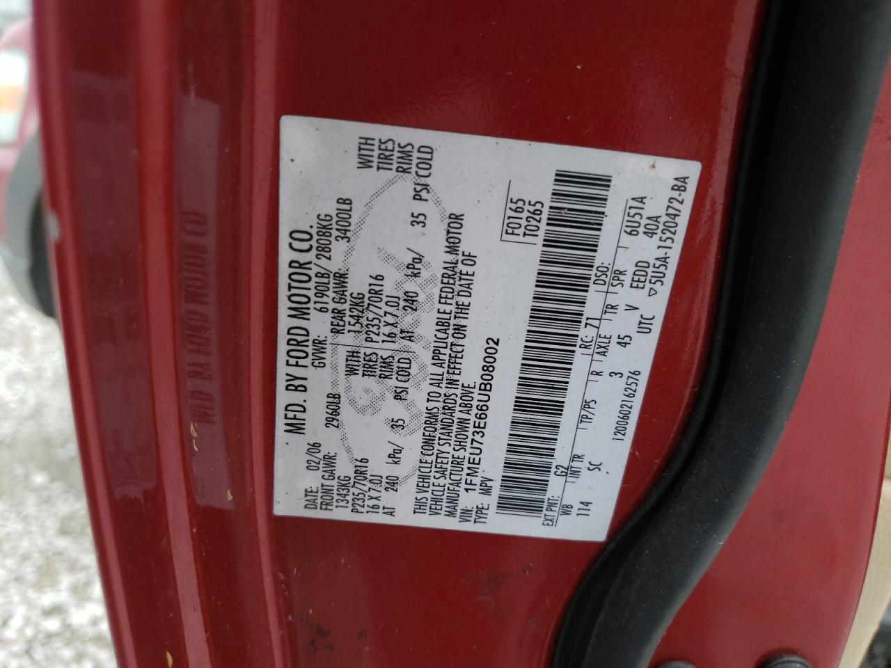 Photo 10 from auction – 2006 FORD EXPLORER X with VIN 1FMEU73E66UB08002
