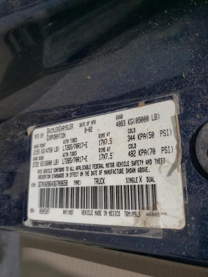 Photo 10 from auction – 2003 DODGE RAM 2500 S with VIN 3D7KA28643G709658