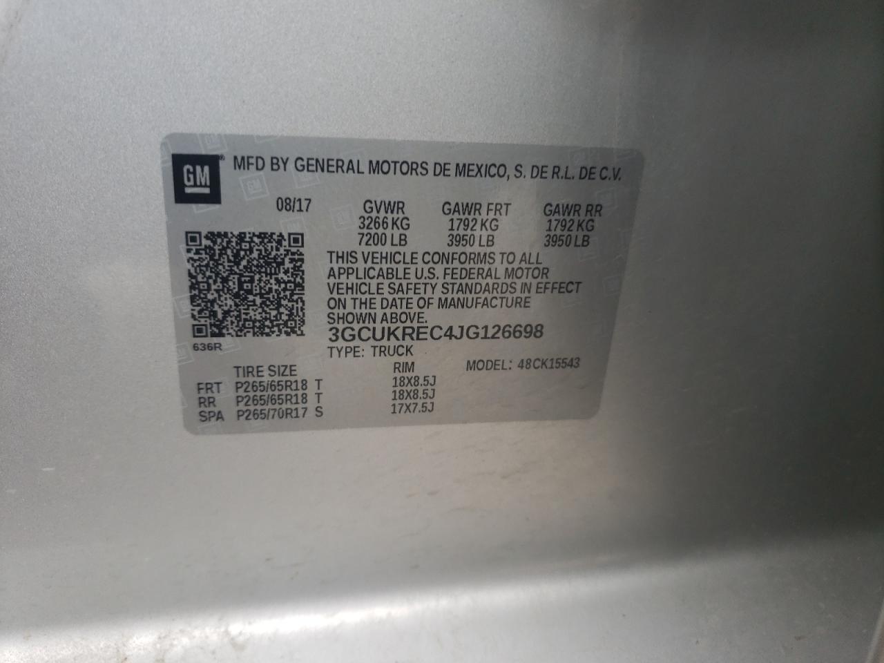 Photo 10 from auction – 2018 CHEVROLET silverado with VIN 3GCUKREC4JG126698