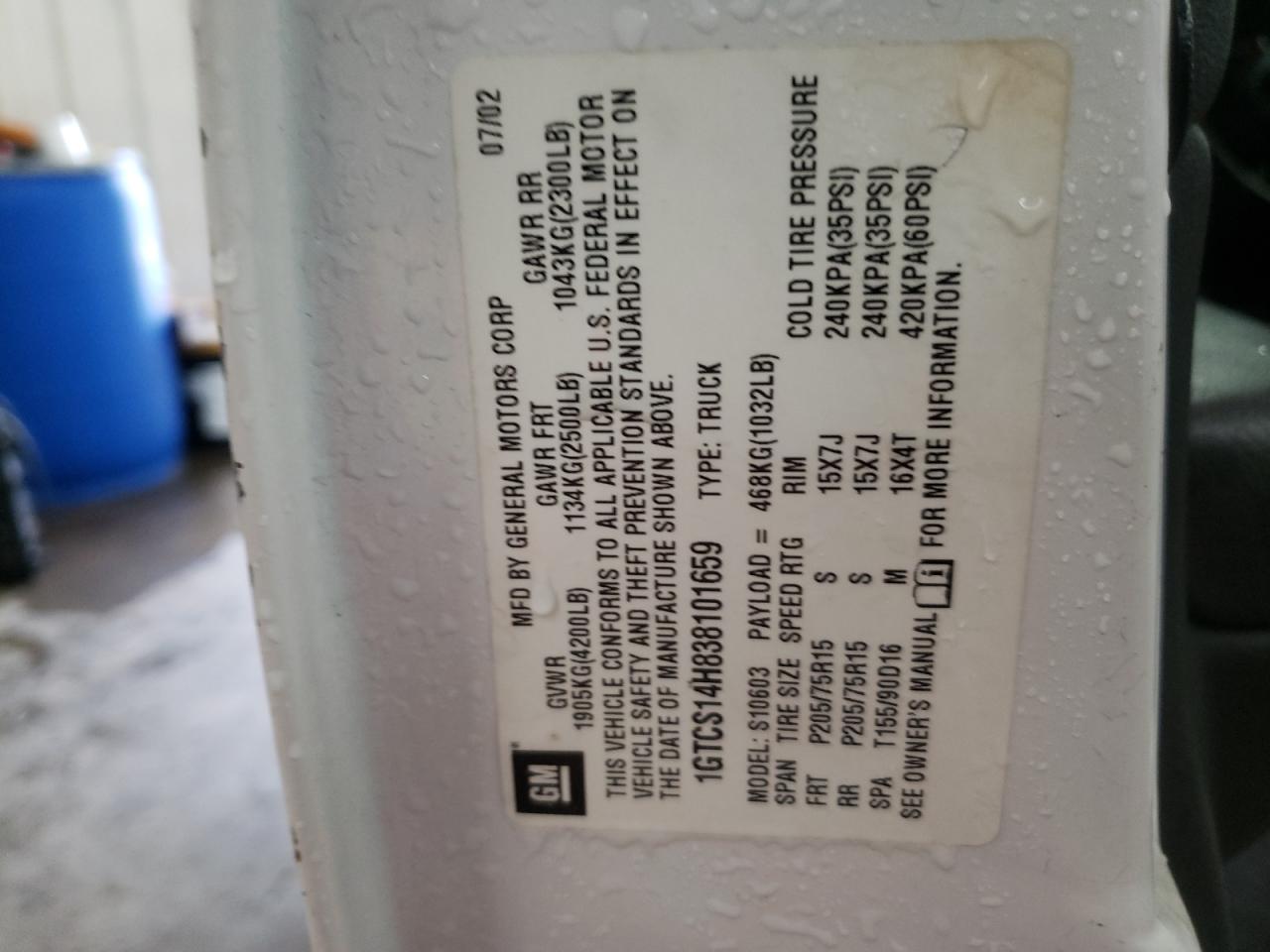 Photo 10 from auction – 2003 GMC SONOMA with VIN 1GTCS14H838101659