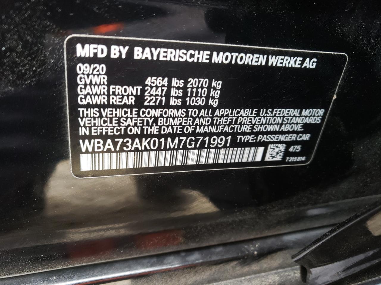 Photo 10 from auction – 2021 BMW 228XI with VIN WBA73AK01M7G71991