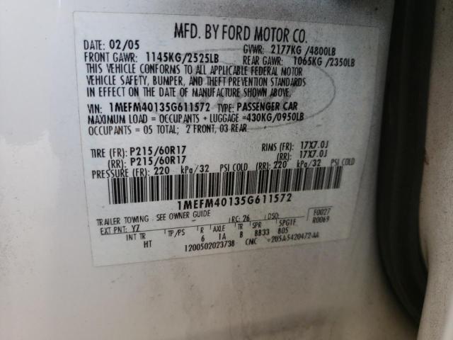 Photo 10 from auction – 2005 MERCURY MONTEGO LU with VIN 1MEFM40135G611572