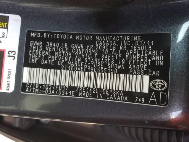 Photo 10 from auction – 2011 TOYOTA COROLLA BA with VIN 2T1BU4EE1BC555198