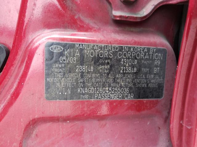 Photo 10 from auction – 2004 KIA OPTIMA LX with VIN KNAGD126045255036