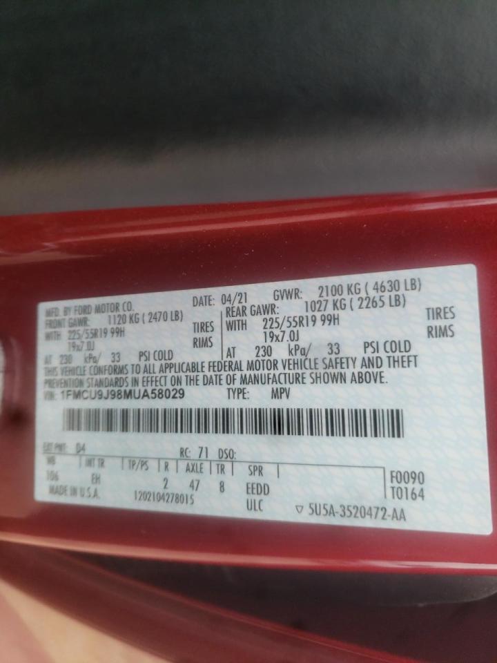 Photo 10 from auction – 2021 FORD ESCAPE TIT with VIN 1FMCU9J98MUA58029