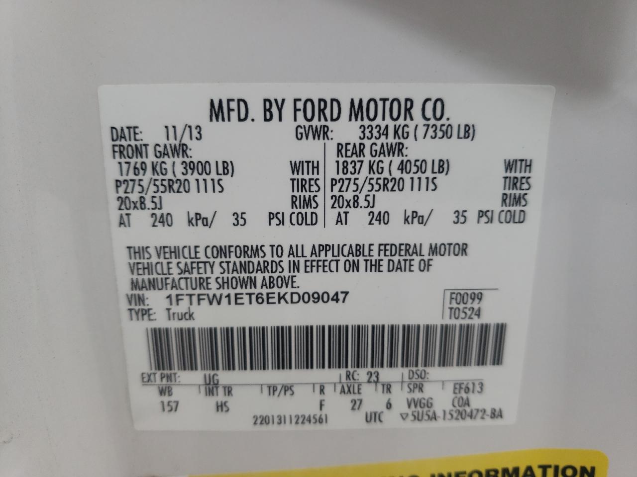 Photo 19 from auction – 2014 FORD F150 SUPER with VIN 1FTFW1ET6EKD09047