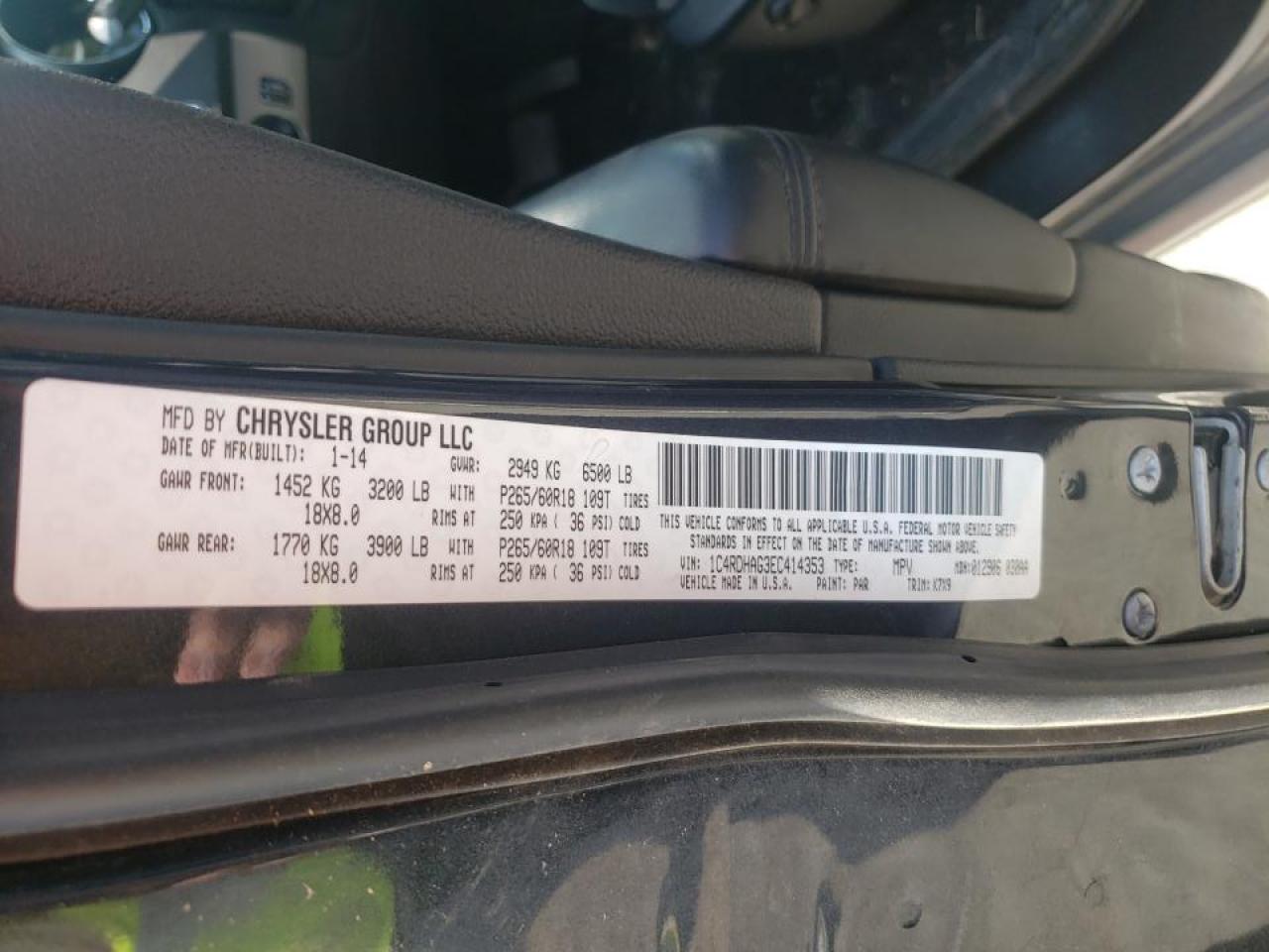 Photo 10 from auction – 2014 DODGE DURANGO SX with VIN 1C4RDHAG3EC414353