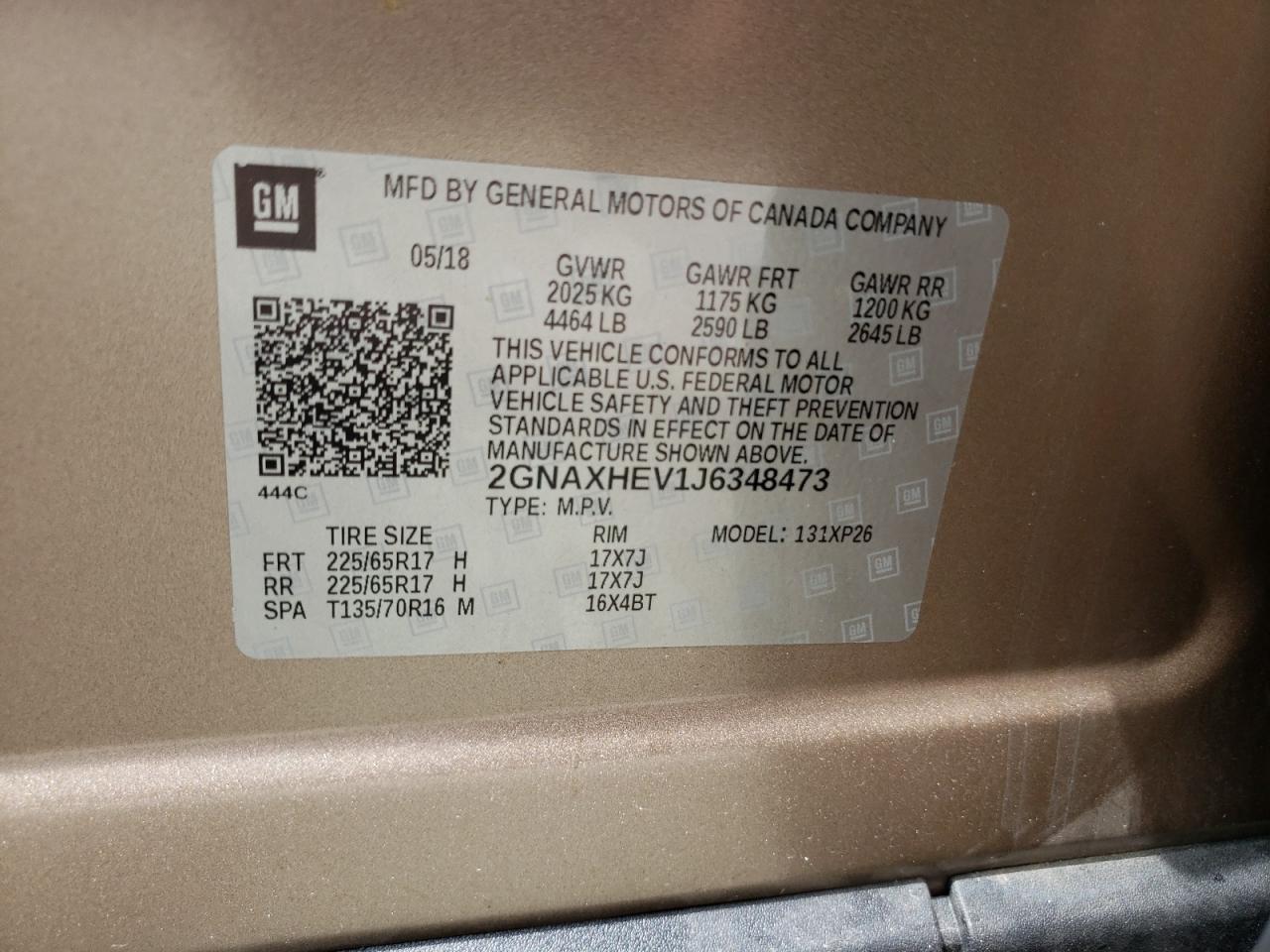 Photo 10 from auction – 2018 CHEVROLET EQUINOX LS with VIN 2GNAXHEV1J6348473