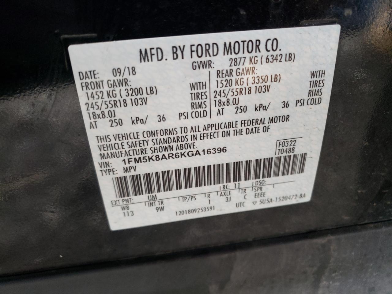 Photo 10 from auction – 2019 FORD EXPLORER P with VIN 1FM5K8AR6KGA16396