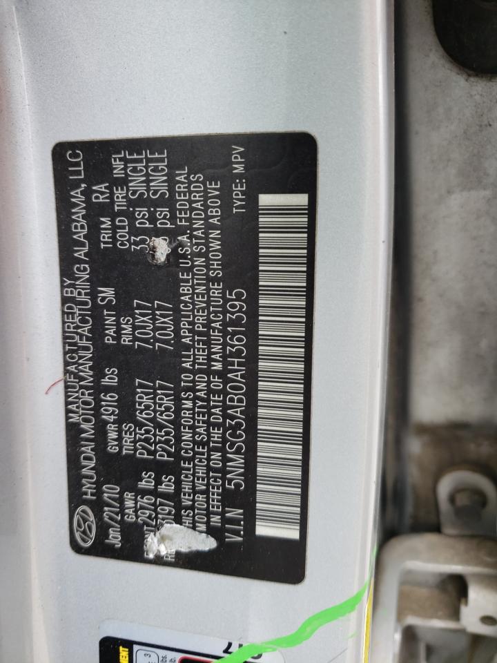 Photo 10 from auction – 2010 HYUNDAI SANTA FE G with VIN 5NMSG3AB0AH361395