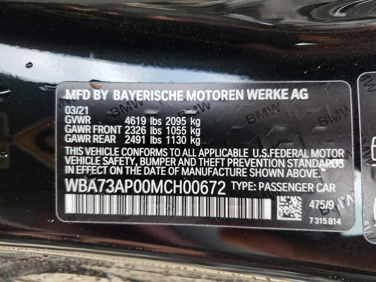 Photo 10 from auction – 2021 BMW 430XI with VIN WBA73AP00MCH00672