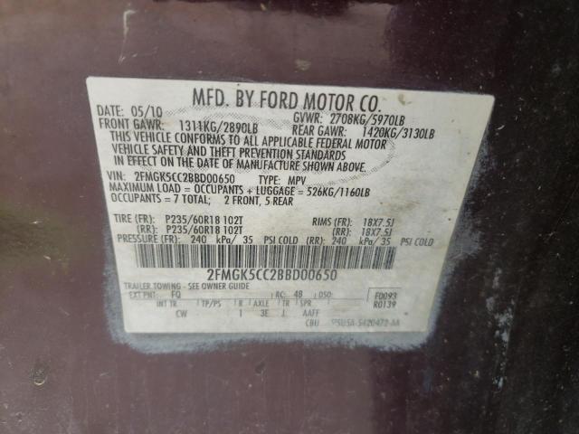 Photo 10 from auction – 2011 FORD FLEX SEL with VIN 2FMGK5CC2BBD00650