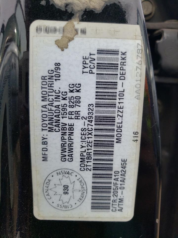 Photo 10 from auction – 1999 TOYOTA COROLLA VE with VIN 2T1BR12E1XC749323