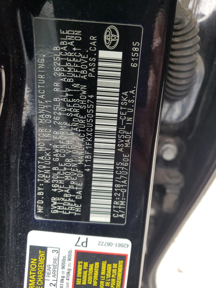 Photo 10 from auction – 2012 TOYOTA CAMRY with VIN 4T1BF1FKXCU505574