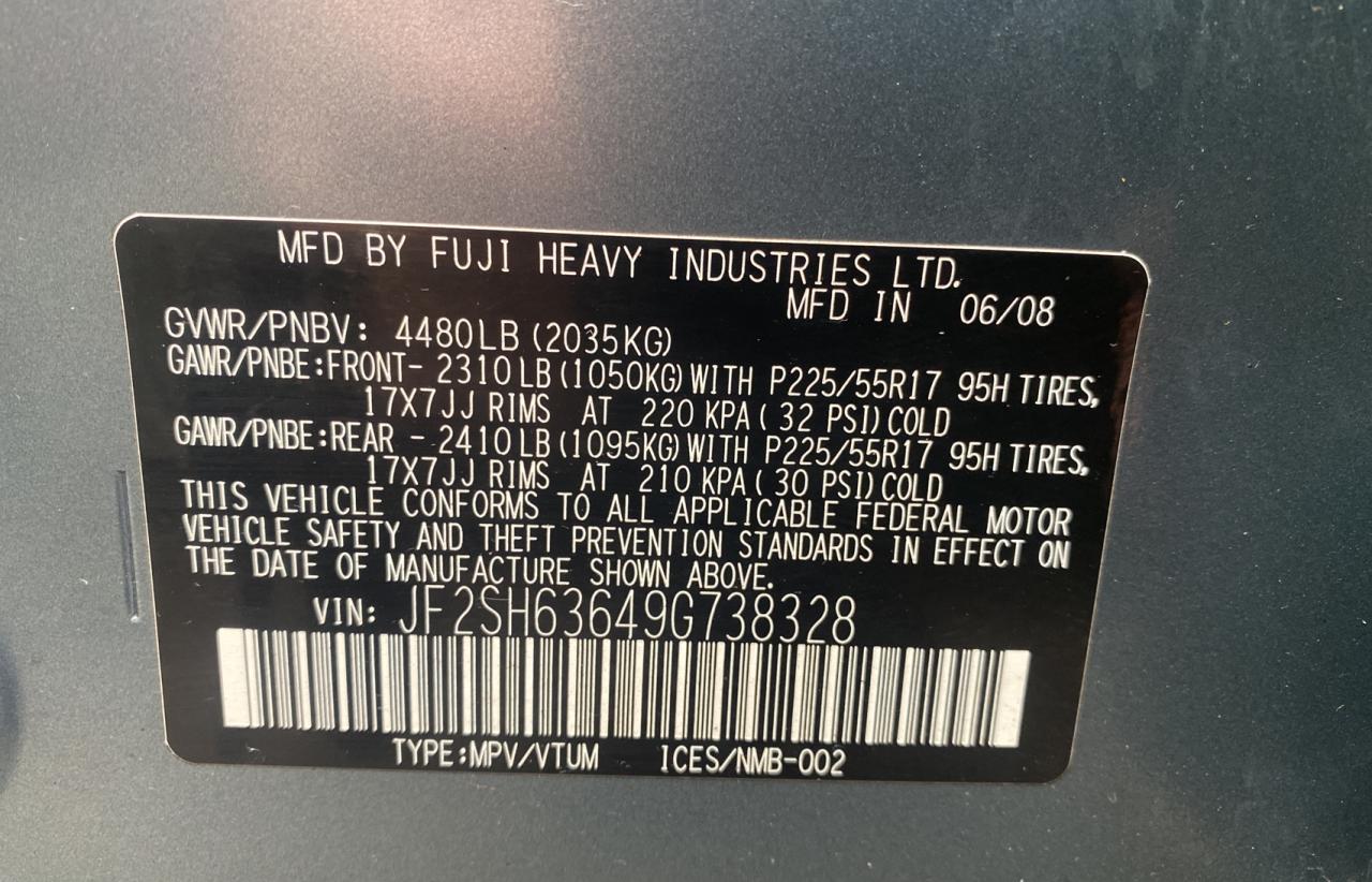 Photo 10 from auction – 2009 SUBARU FORESTER 2 with VIN JF2SH63649G738328