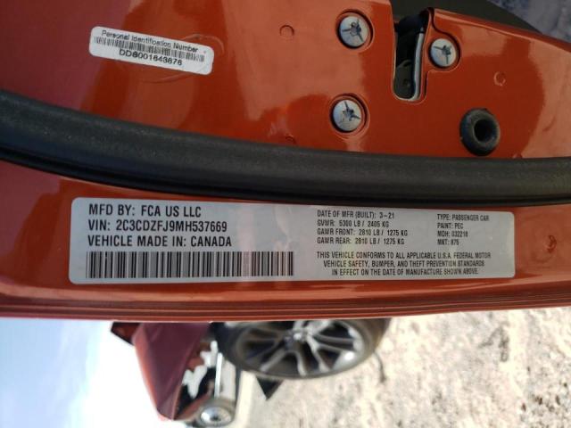 Photo 10 from auction – 2021 DODGE CHALLENGER with VIN 2C3CDZFJ9MH537669