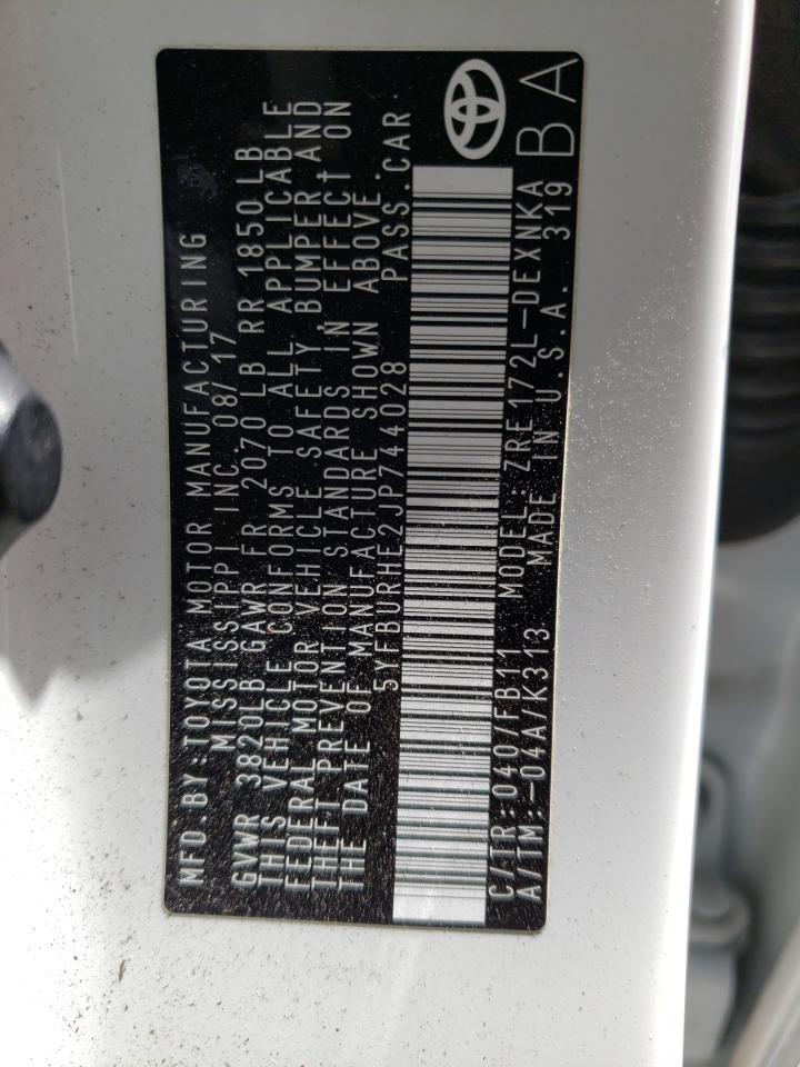 Photo 10 from auction – 2018 TOYOTA COROLLA L with VIN 5YFBURHE2JP744028
