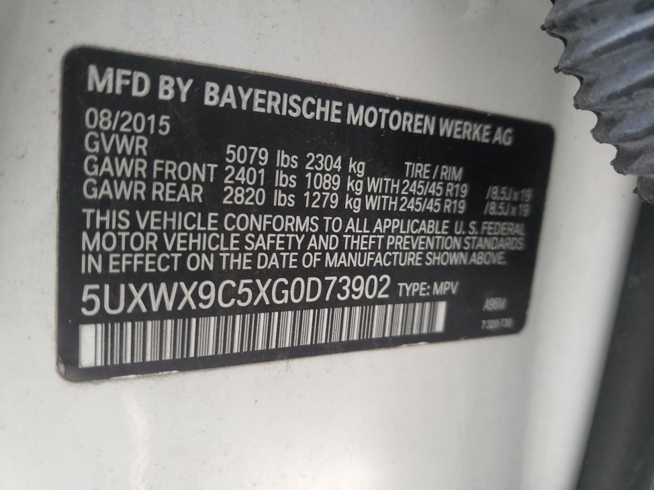 Photo 10 from auction – 2016 BMW X3 XDRIVE2 with VIN 5UXWX9C5XG0D73902