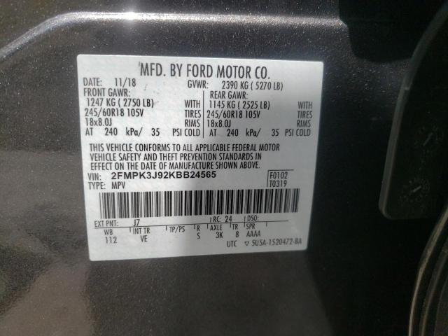 Photo 1 from auction – 2019 FORD EDGE SEL with VIN 2FMPK3J92KBB24565