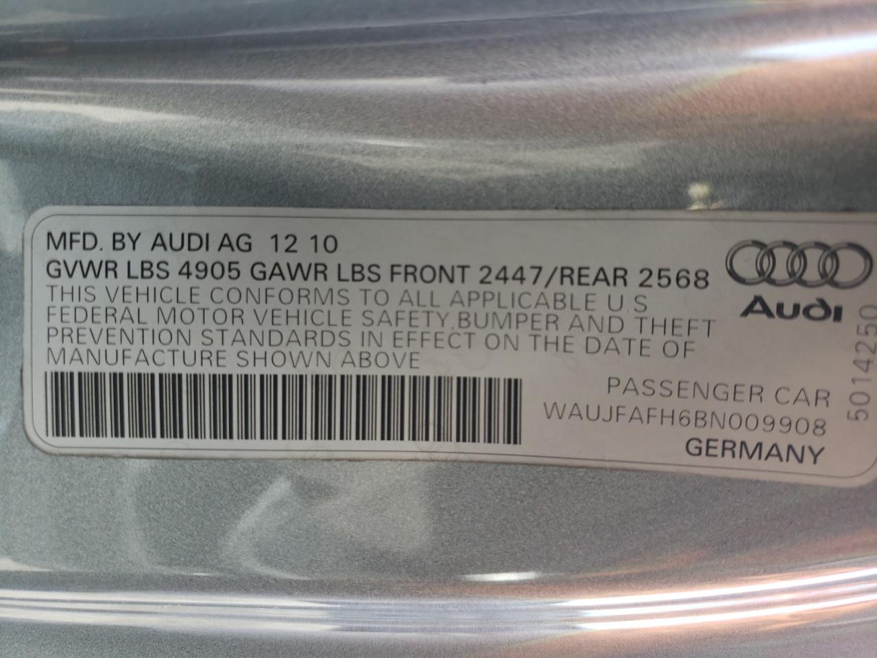Photo 10 from auction – 2011 AUDI A5 PREMIUM with VIN WAUJFAFH6BN009908