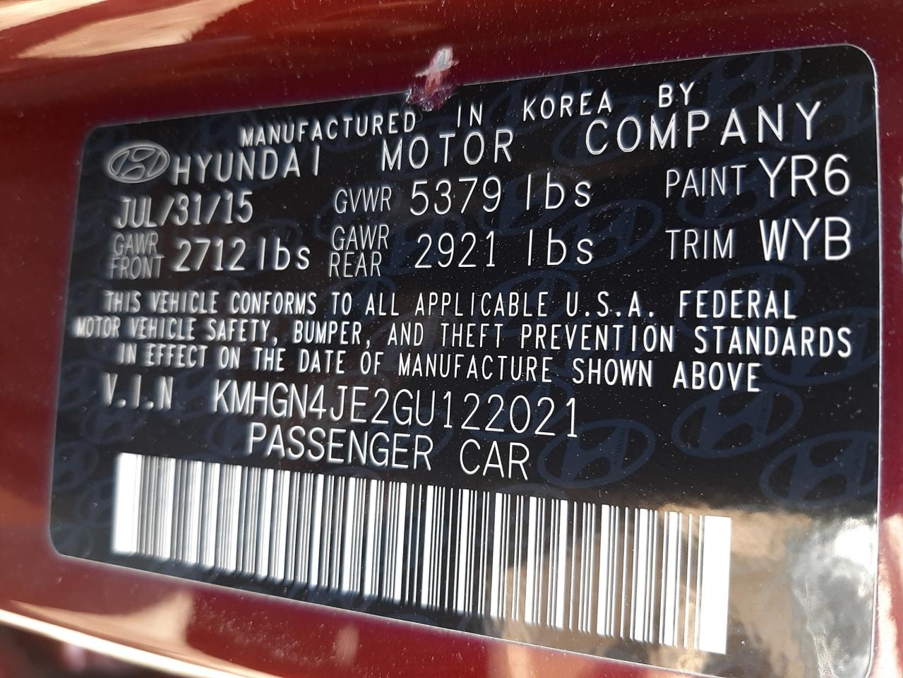 Photo 10 from auction – 2016 HYUNDAI GENESIS 3. with VIN KMHGN4JE2GU122021