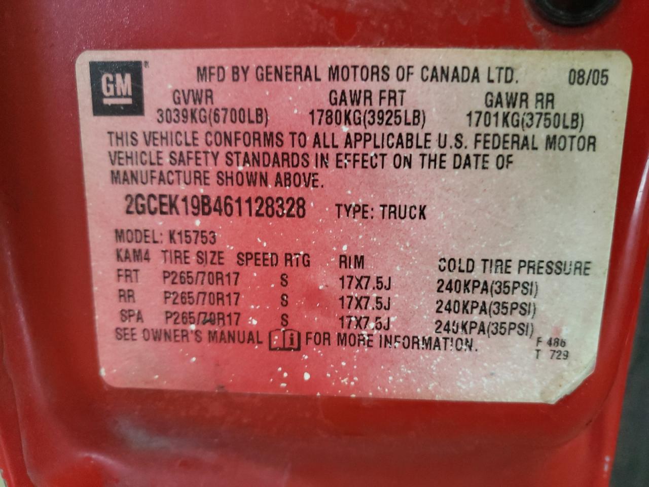 Photo 10 from auction – 2006 CHEVROLET SILVERADO with VIN 2GCEK19B461128328