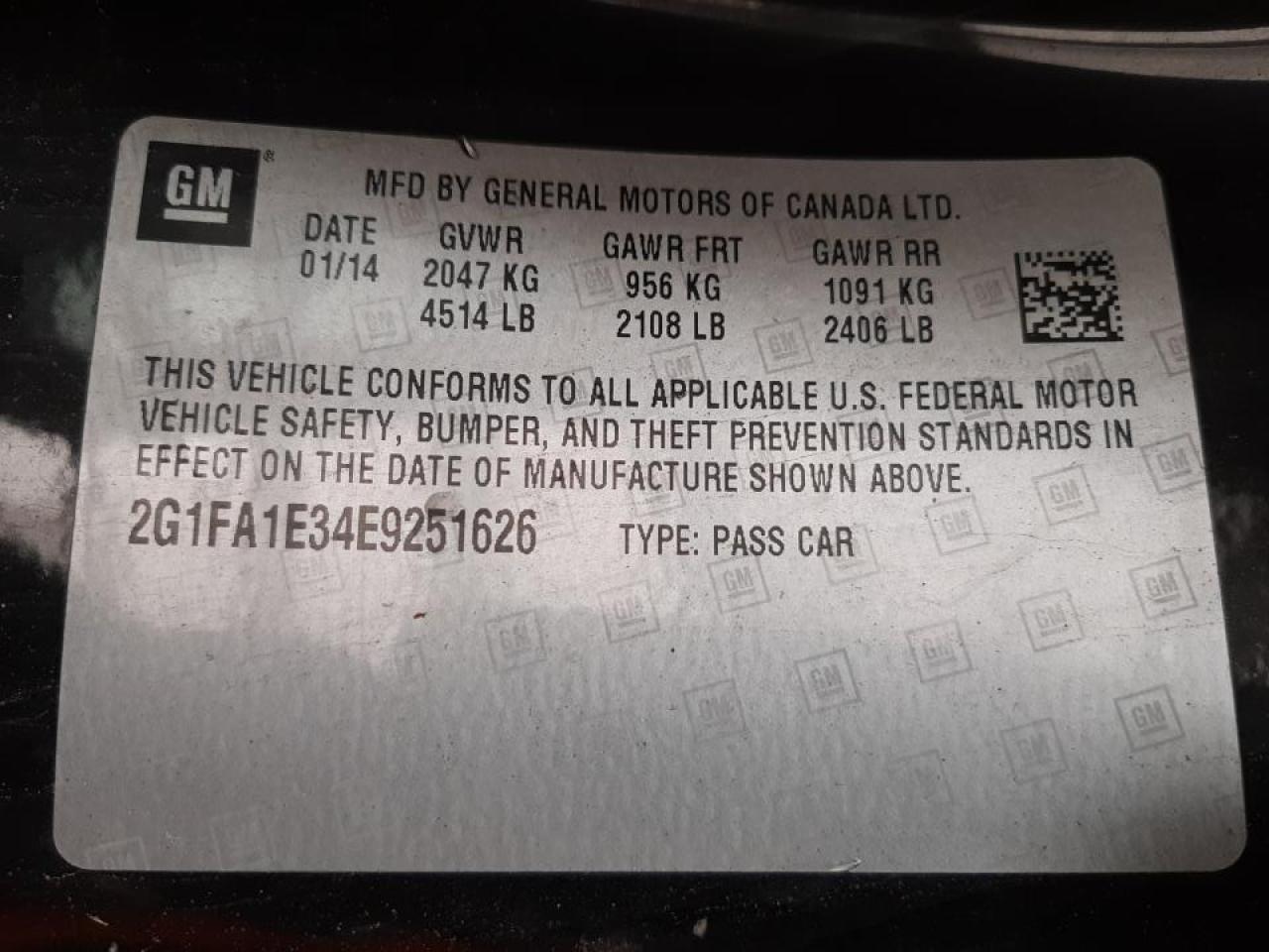 Photo 10 from auction – 2014 CHEVROLET CAMARO LS with VIN 2G1FA1E34E9251626