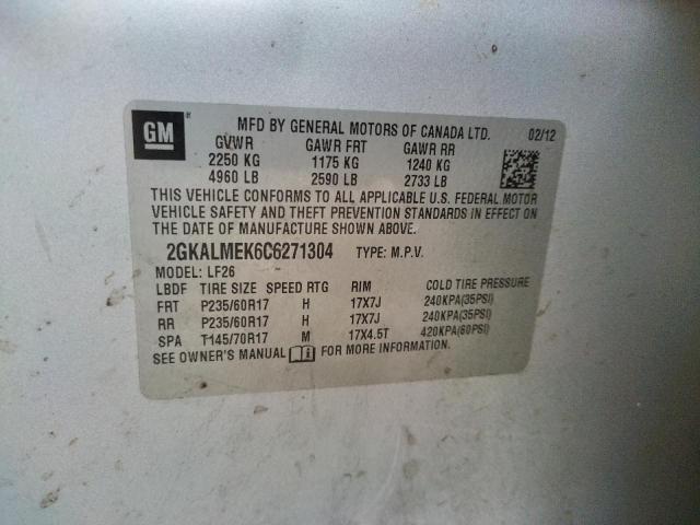 Photo 10 from auction – 2012 GMC TERRAIN SL with VIN 2GKALMEK6C6271304