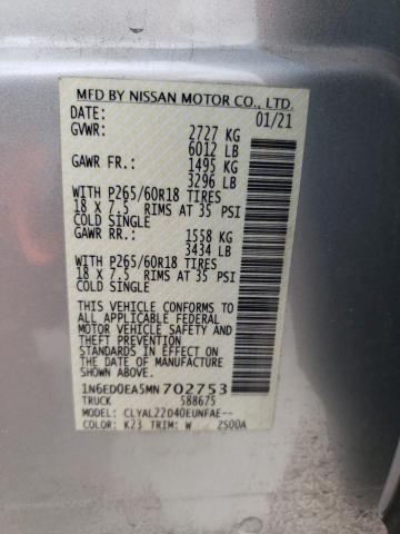 Photo 10 from auction – 2021 NISSAN FRONTIER S with VIN 1N6ED0EA5MN702753