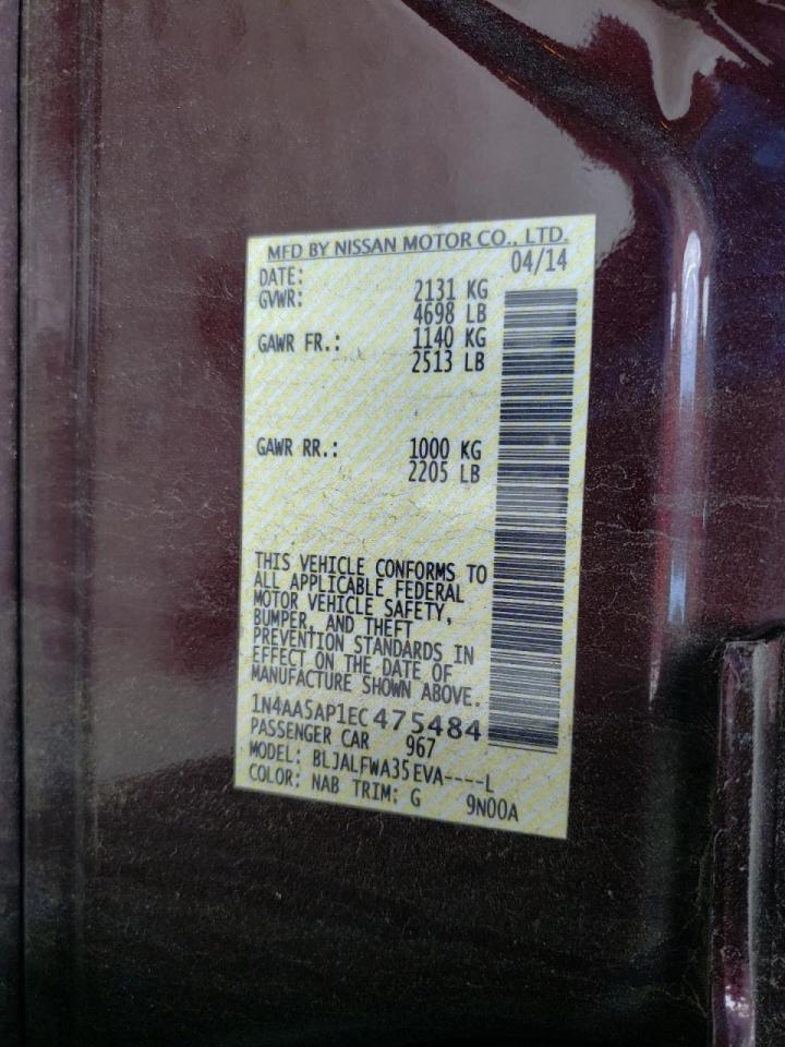 Photo 10 from auction – 2014 NISSAN MAXIMA S with VIN 1N4AA5AP1EC475484
