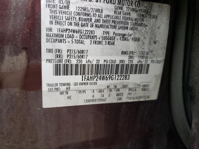 Photo 10 from auction – 2009 FORD TAURUS SEL with VIN 1FAHP24W69G122283