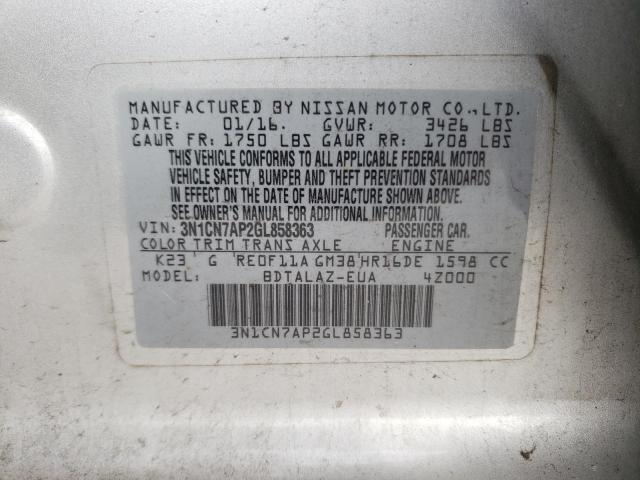 Photo 10 from auction – 2016 NISSAN VERSA S with VIN 3N1CN7AP2GL858363