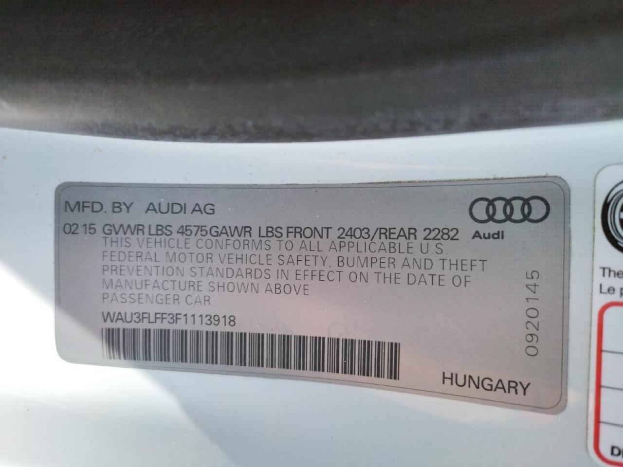 Photo 10 from auction – 2015 AUDI A3 PREMIUM with VIN WAU3FLFF3F1113918