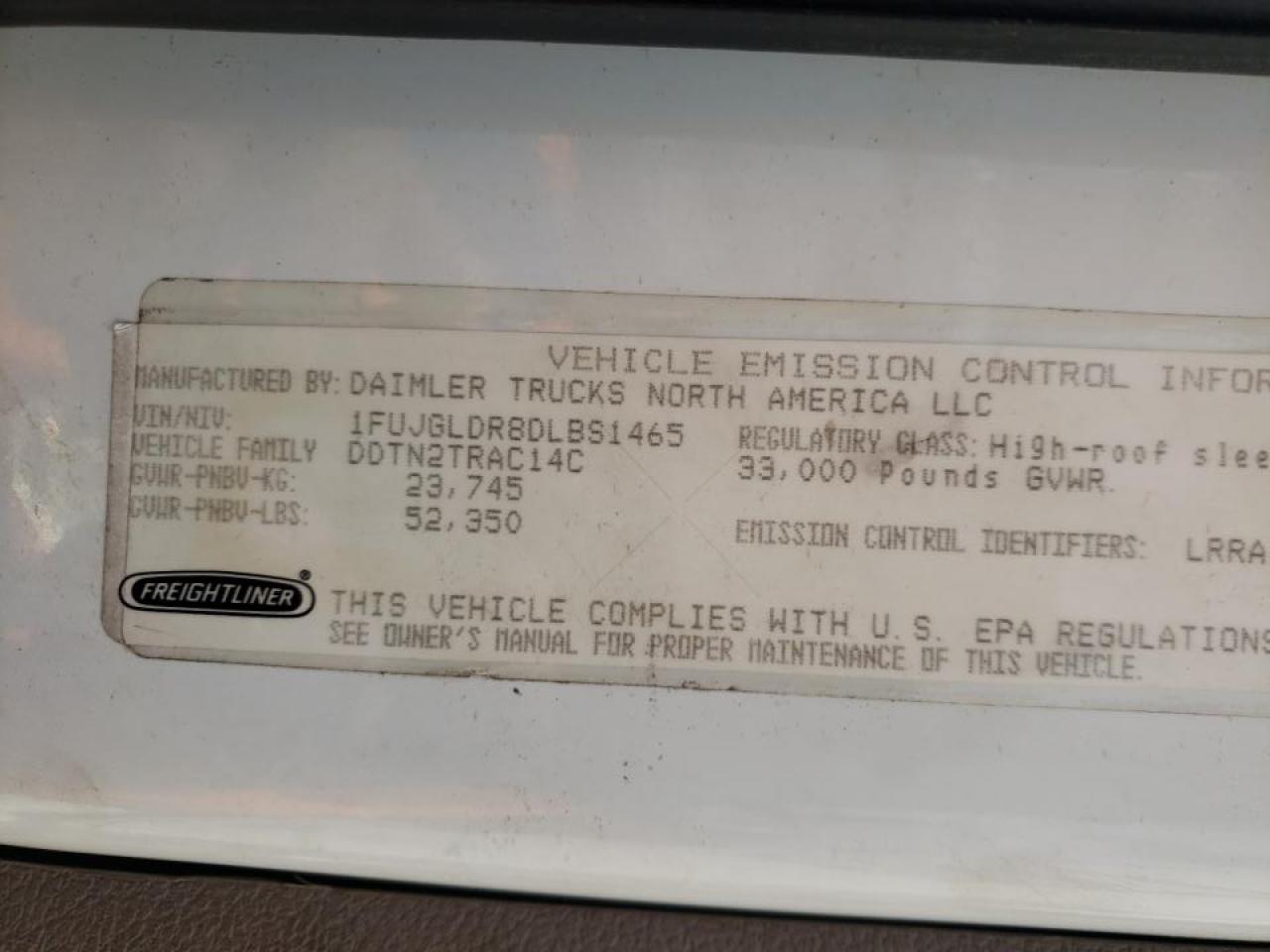 Photo 10 from auction – 2013 FREIGHTLINER CASCADIA 1 with VIN 1FUJGLDR8DLBS1465