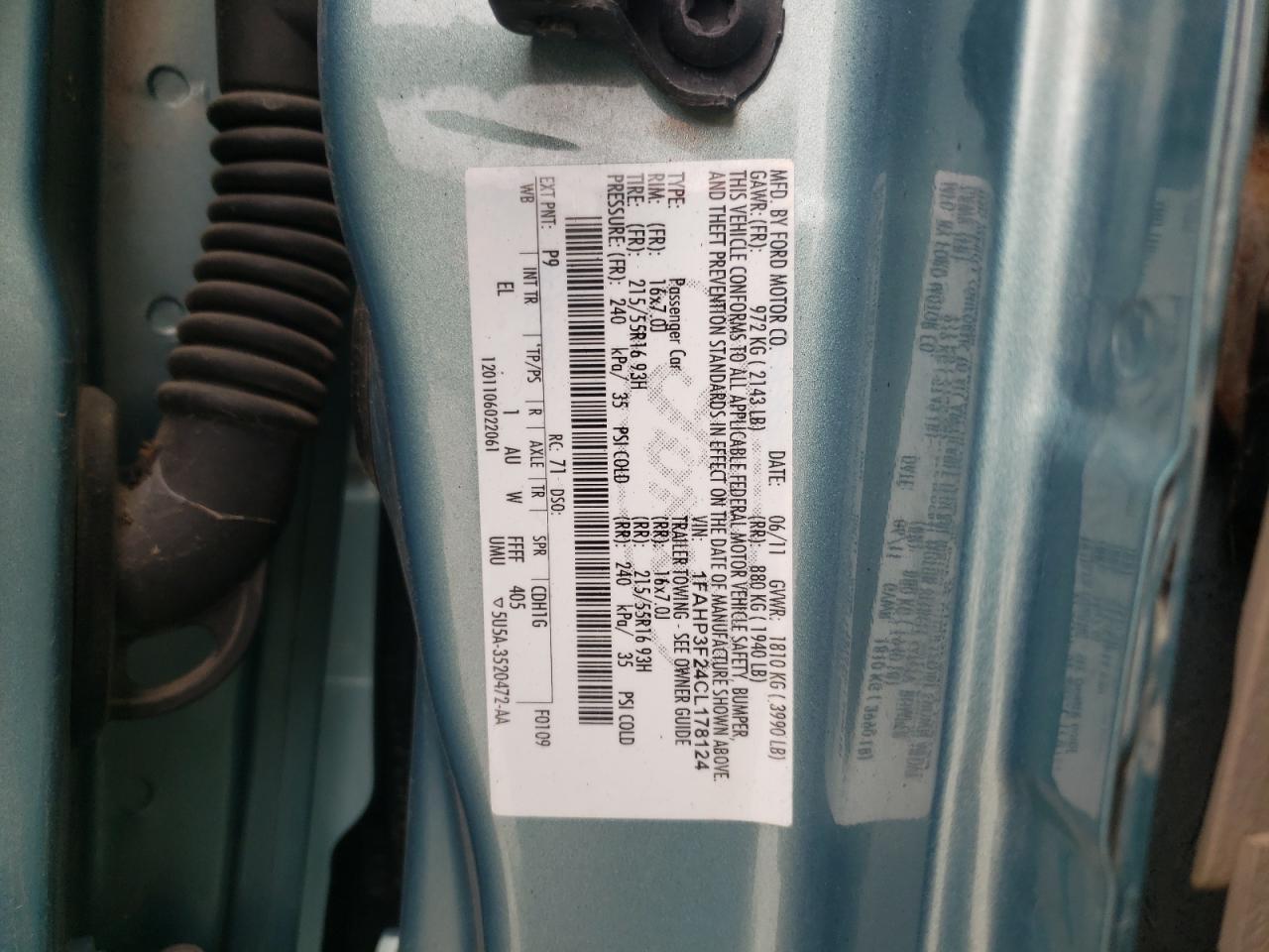 Photo 10 from auction – 2012 FORD FOCUS SE with VIN 1FAHP3F24CL178124
