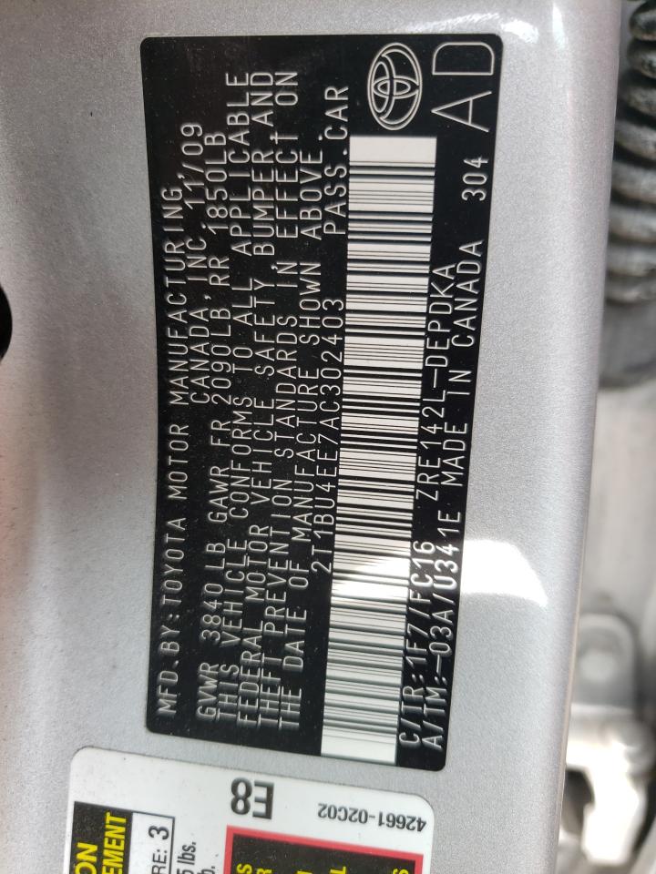 Photo 10 from auction – 2010 TOYOTA COROLLA BA with VIN 2T1BU4EE7AC302403