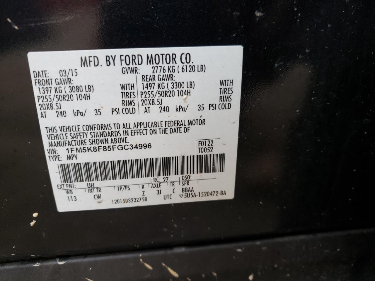 Photo 10 from auction – 2015 FORD EXPLORER L with VIN 1FM5K8F85FGC34996