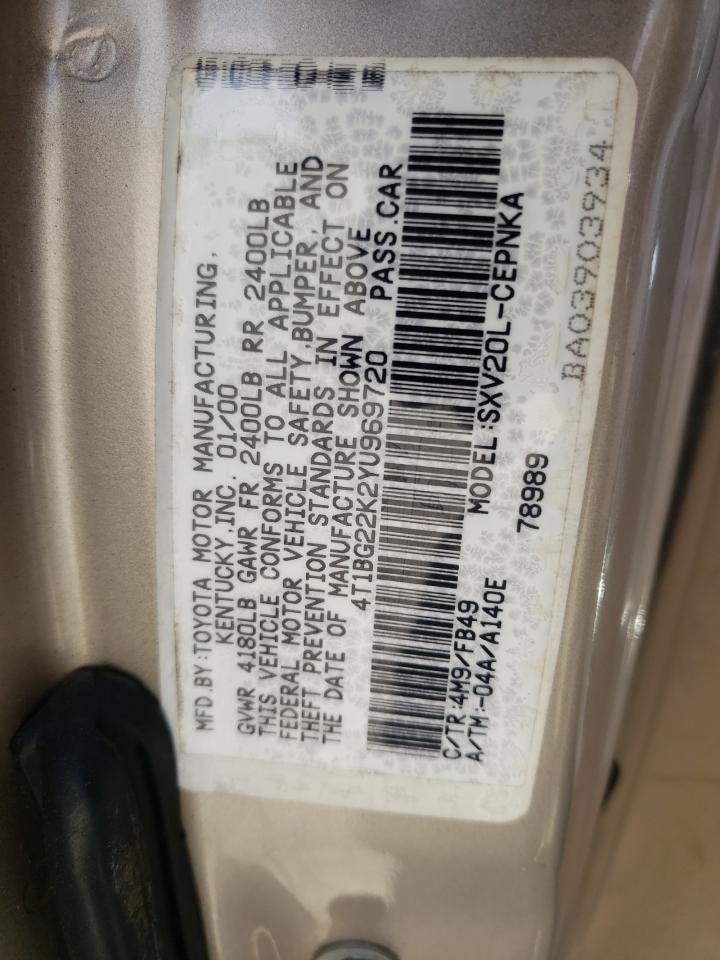 Photo 10 from auction – 2000 TOYOTA CAMRY CE with VIN 4T1BG22K2YU969720