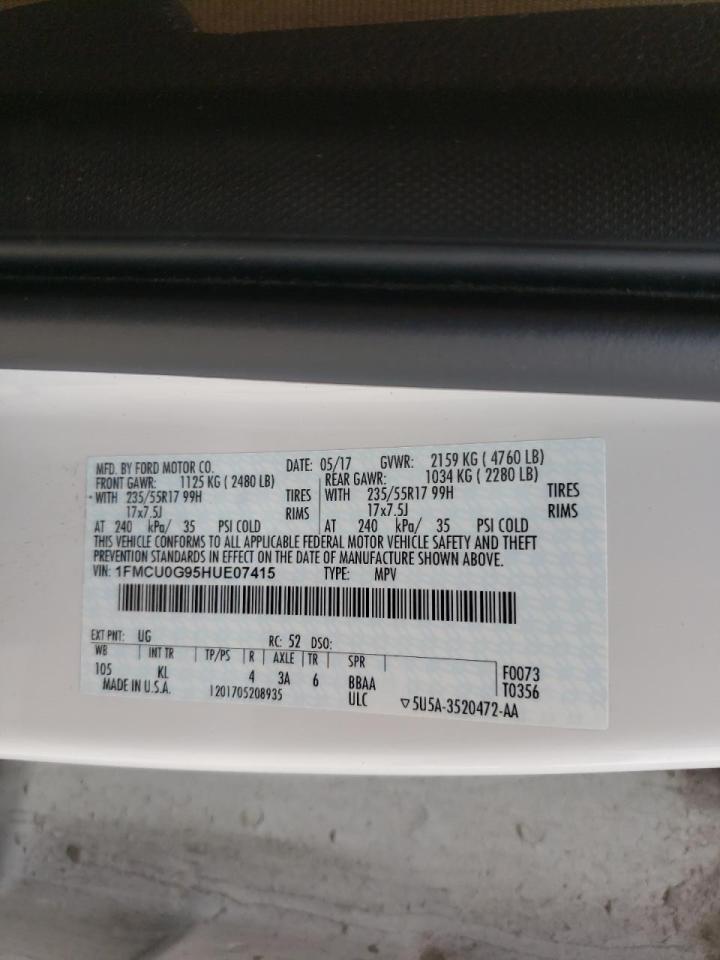 Photo 10 from auction – 2017 FORD ESCAPE SE with VIN 1FMCU0G95HUE07415