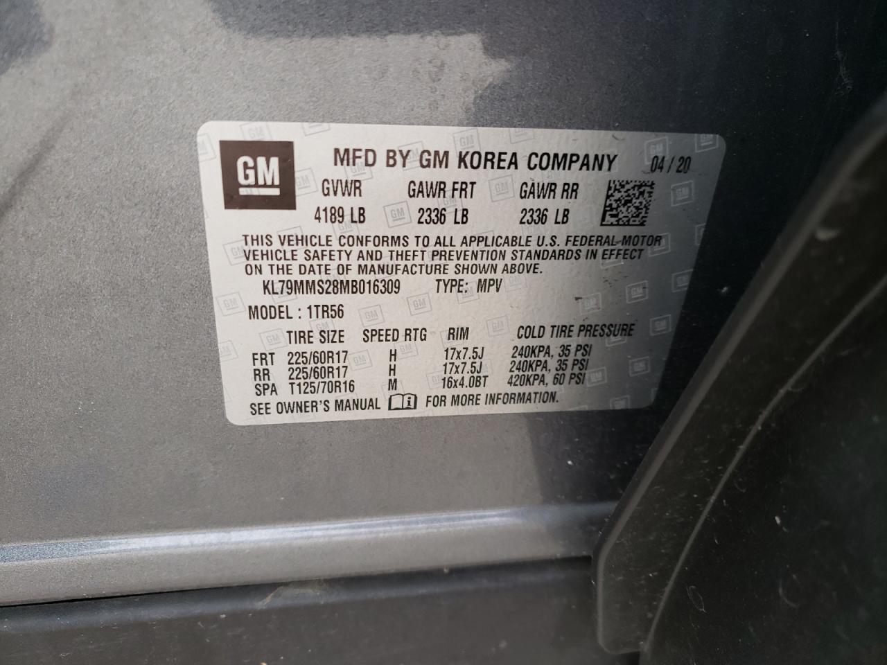 Photo 10 from auction – 2021 CHEVROLET TRAILBLAZE with VIN KL79MMS28MB016309