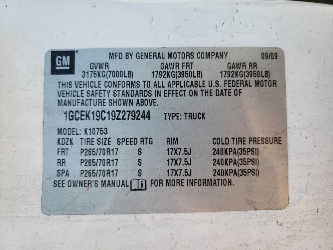 Photo 10 from auction – 2009 CHEVROLET SILVERADO with VIN 1GCEK19C19Z279244