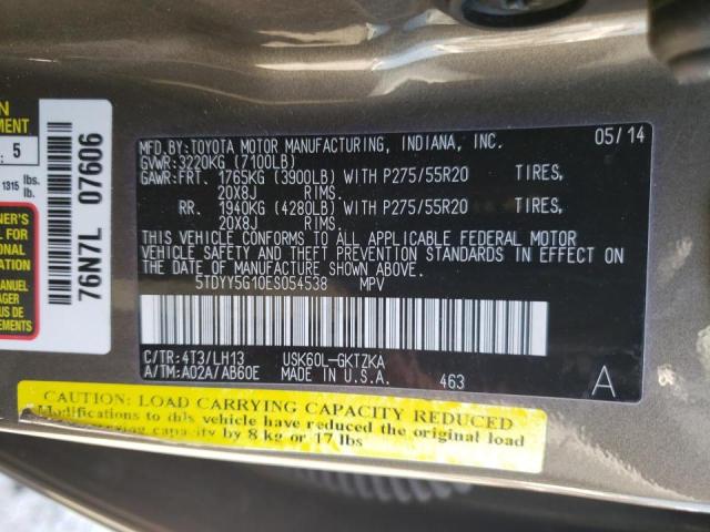 Photo 10 from auction – 2014 TOYOTA SEQUOIA PL with VIN 5TDYY5G10ES054538