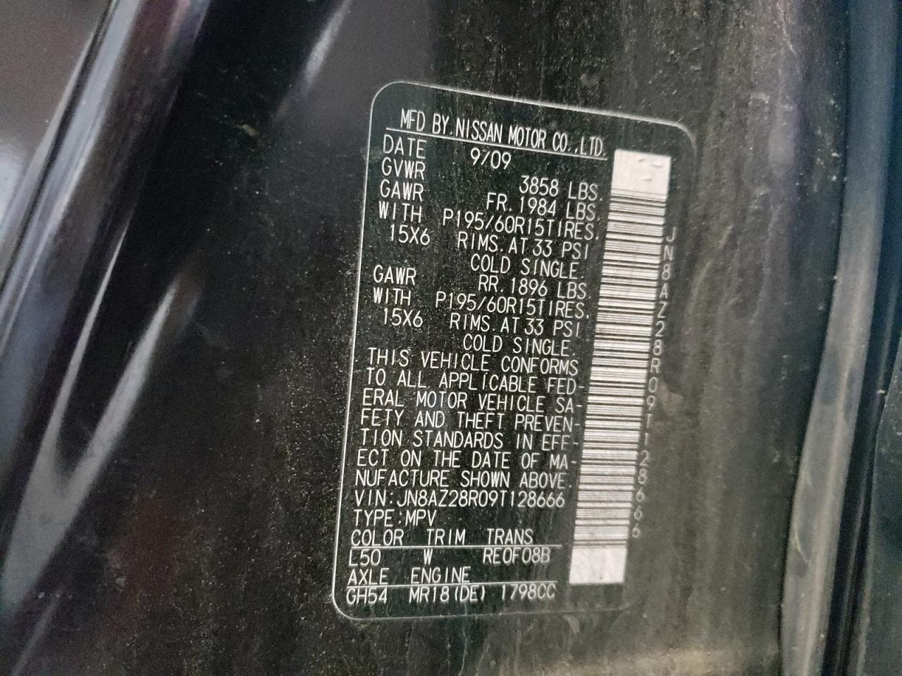 Photo 10 from auction – 2009 NISSAN CUBE BASE with VIN JN8AZ28R09T128666