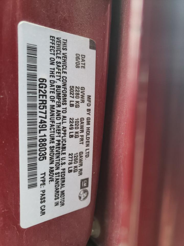 Photo 10 from auction – 2009 PONTIAC G8 with VIN 6G2ER57749L188035