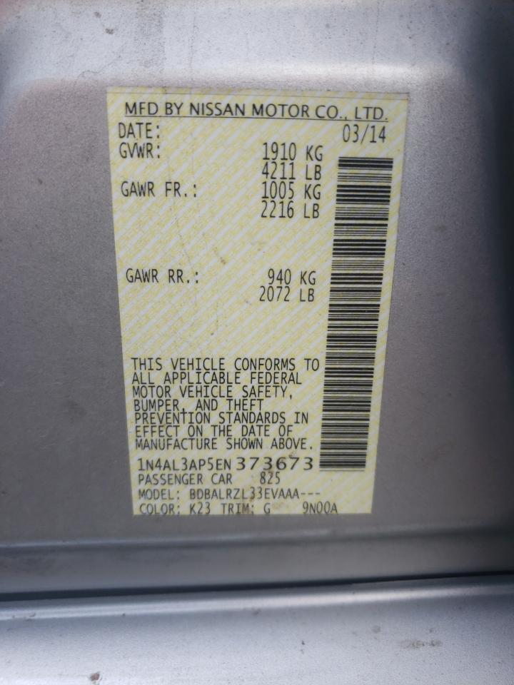 Photo 10 from auction – 2014 NISSAN ALTIMA 2.5 with VIN 1N4AL3AP5EN373673