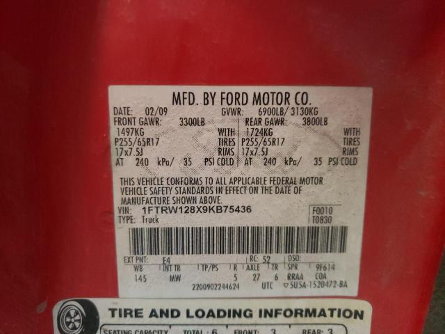 Photo 10 from auction – 2009 FORD F150 SUPER with VIN 1FTRW128X9KB75436
