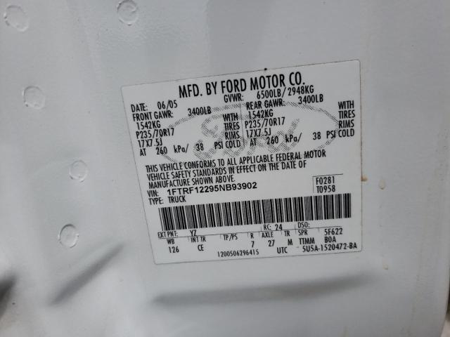 Photo 10 from auction – 2005 FORD F150 with VIN 1FTRF12295NB93902