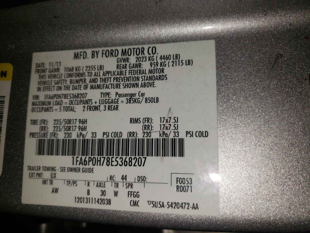Photo 10 from auction – 2014 FORD FUSION SE with VIN 1FA6P0H78E5368207
